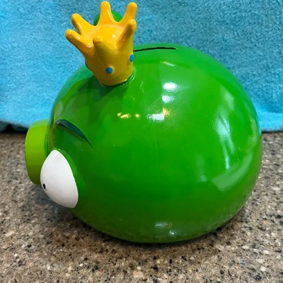 Angry Birds King Pig Green Ceramic Piggy Bank – 8” with Crown, Cork Stopper - Picture 2 of 6
